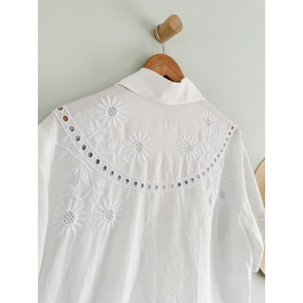 Madewell | NWT Embroidered Lace Button-Up Shirt in White | Sz S - Picture 12 of 12